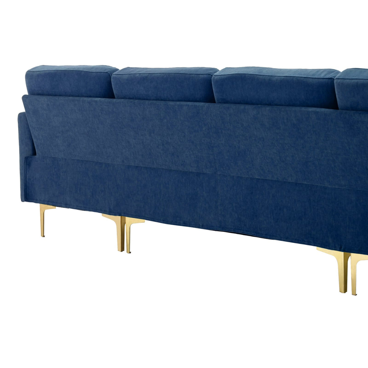 Blue Velvet L-Shape Sectional Sofa with Ottoman for Living Room