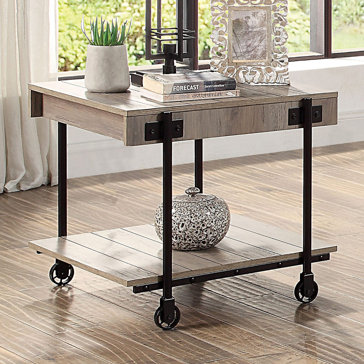 Industrial End Table - Black Paper, Steel Frame