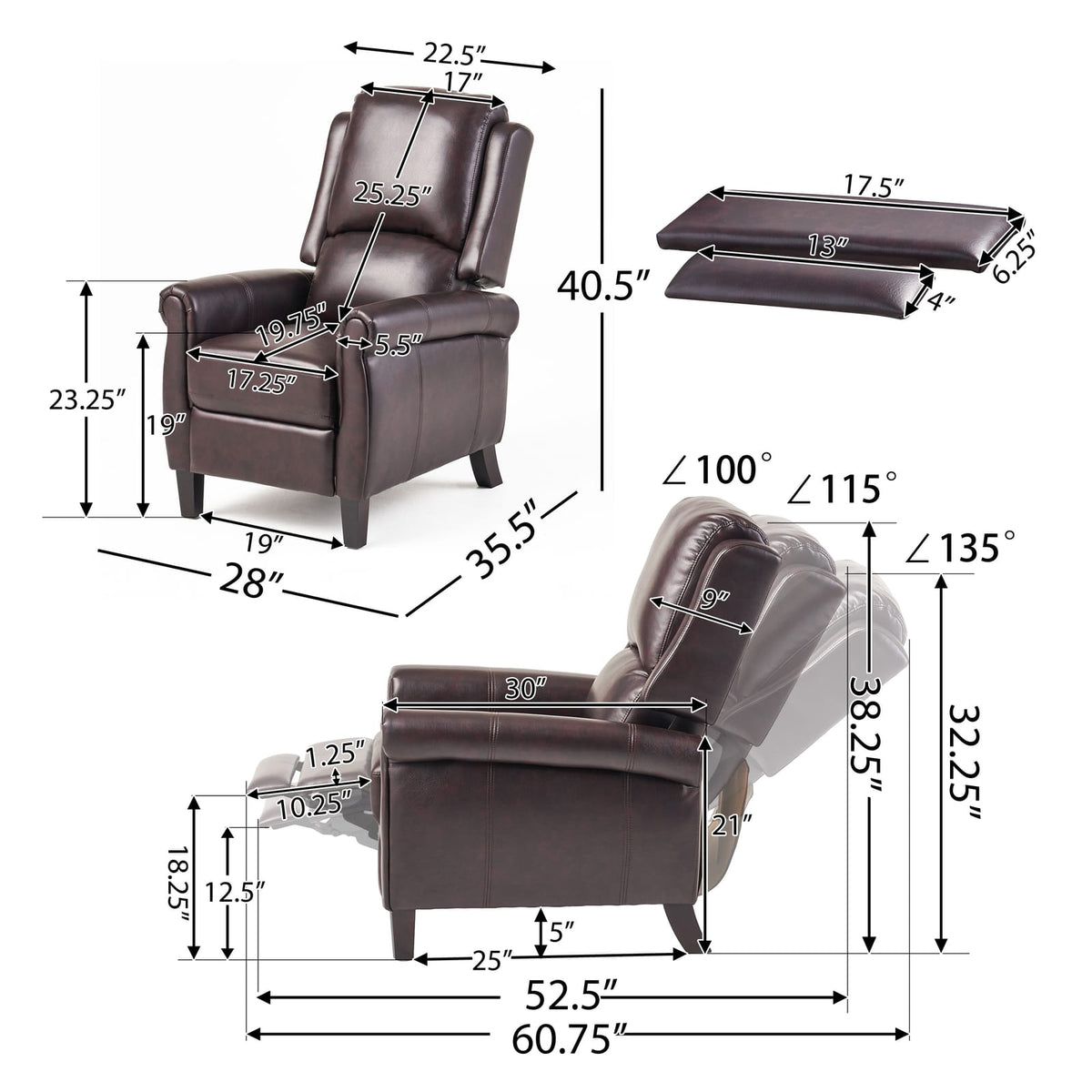 Burgundy PU Recliner Chair - Comfortable & Stylish for Living Room