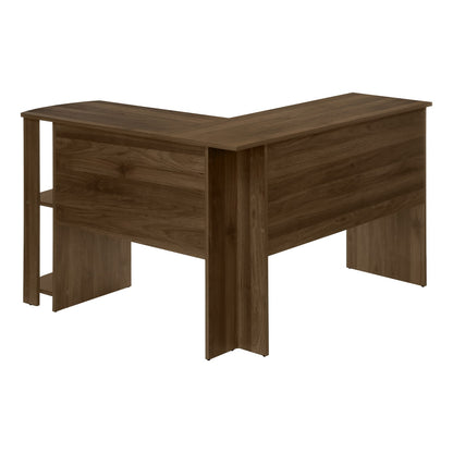 L-Shaped Corner Desk with Storage - Walnut Finish