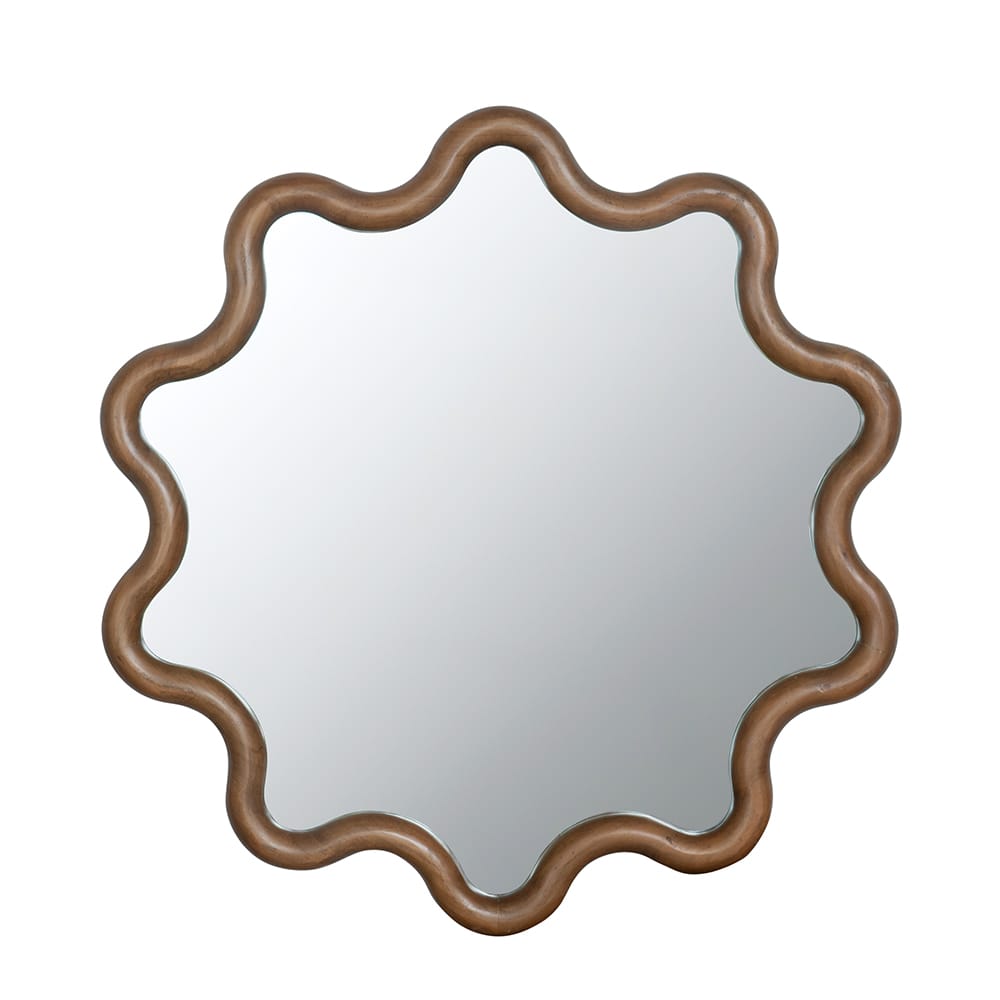 31" Wooden Accent Mirror - Brown Pine Frame, Bathroom Wall Decor