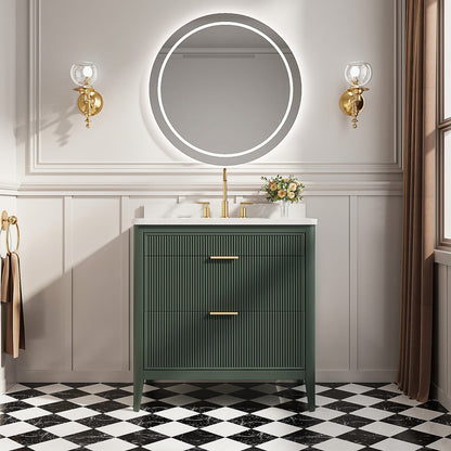 36 Inch Green Fully Assembled Bathroom Vanity with Marble Top
