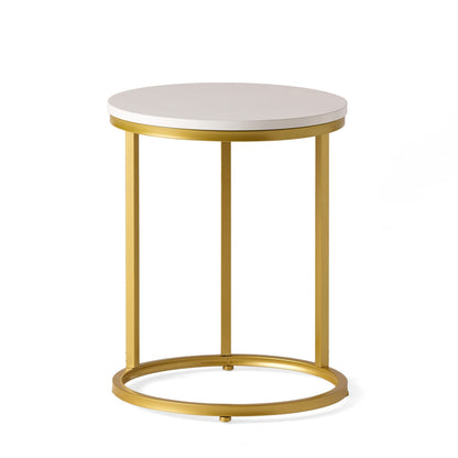 Gold White C-Shaped End Table with Iron Frame for Living Room