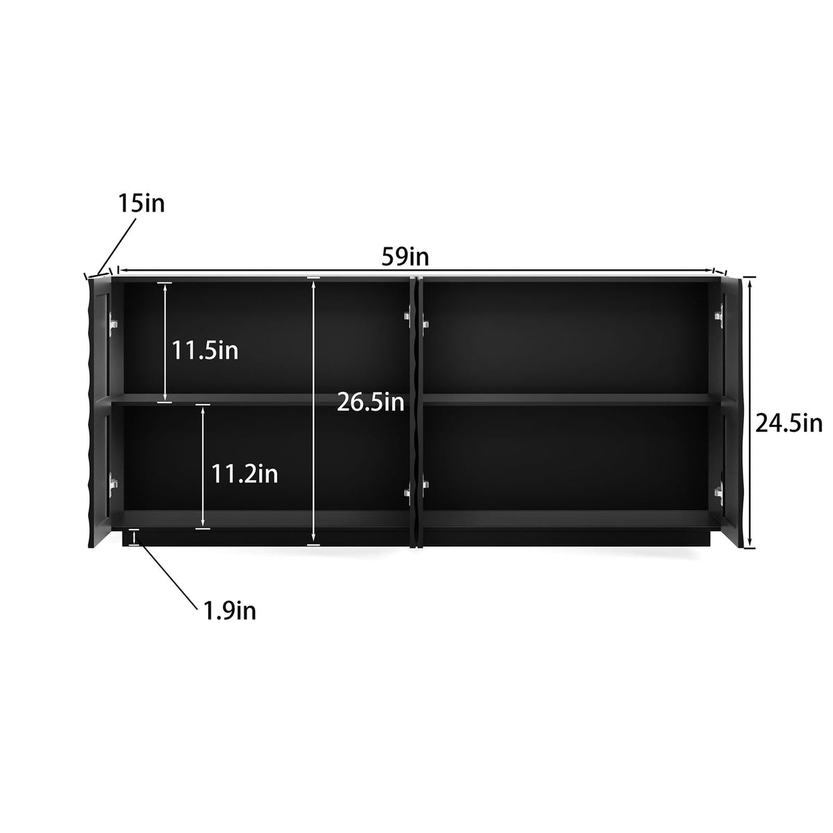 Black Buffet Cabinet - 59" Storage Sideboard for Dining Room