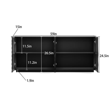 Black Buffet Cabinet - 59" Storage Sideboard for Dining Room