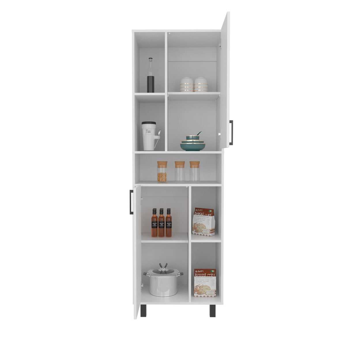 White MDF Pantry Cabinet - Tall Storage Unit for Living Room
