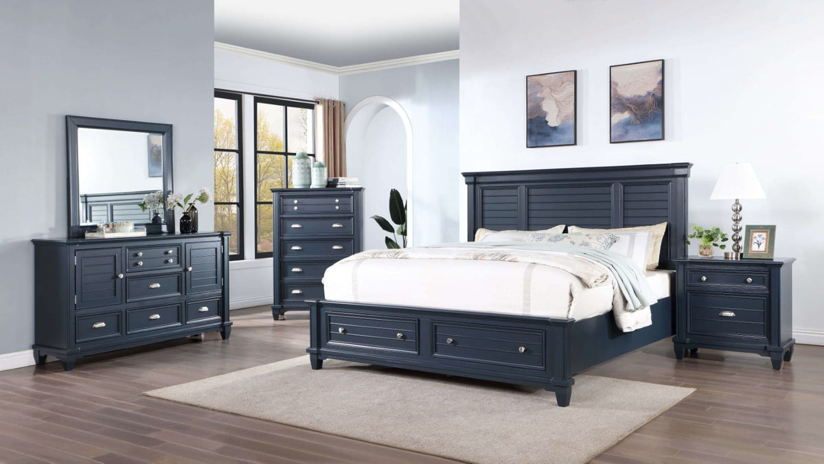 Transitional Slate Blue Solid Wood Chest - Bedroom Dresser