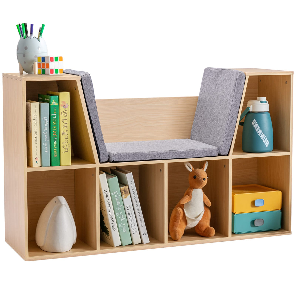 Natural MDF Kids Cube Storage with Reading Nook and Seat