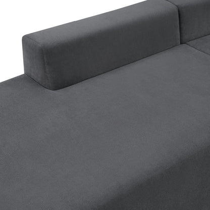 Dark Grey Acacia Wood L-Shaped Sofa Bed Sectional for Living Room