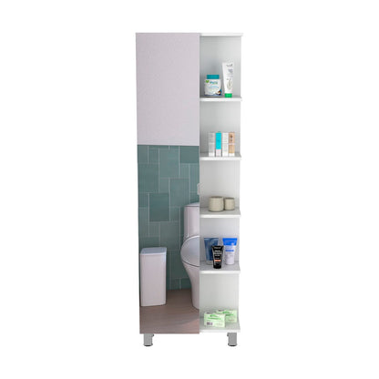 White Bathroom Linen Cabinet with Mirror - 62" Tall