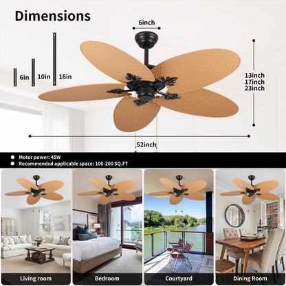 Acacia Wood Ceiling Fan with 5 Palm Leaf Blades for Stylish Rooms