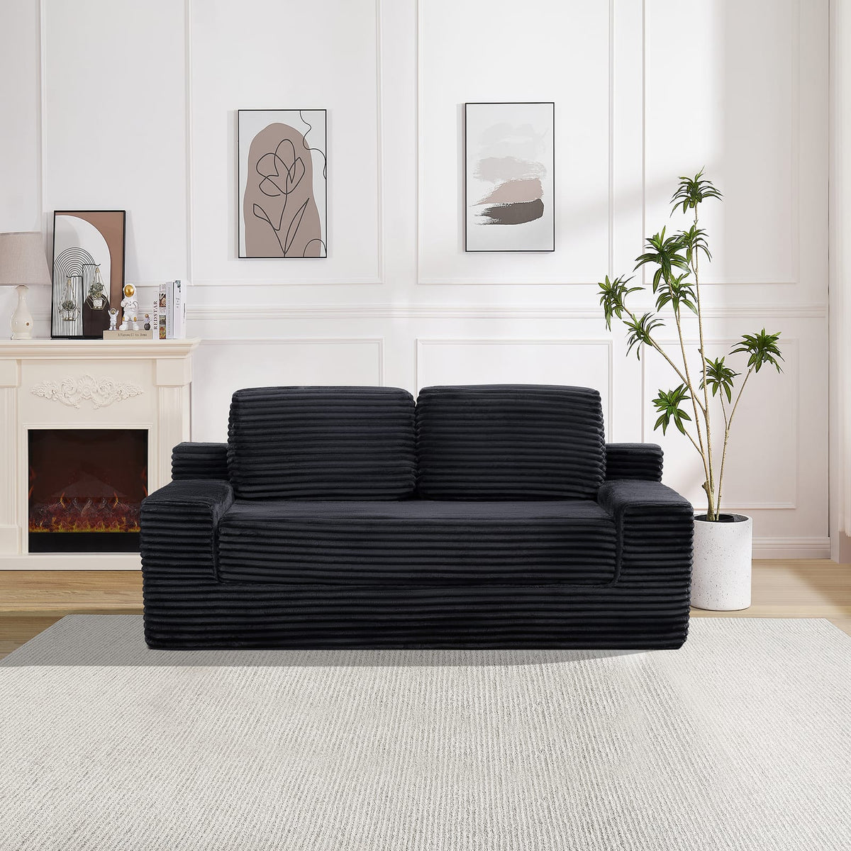 Black Foam Sofa Bed - 2-in-1 Convertible Sofa for Living Room