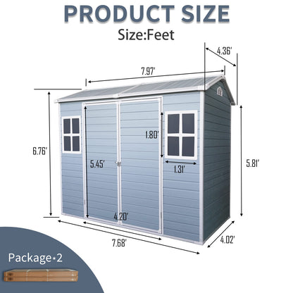 8x6 ft Grey Polypropylene Outdoor Storage Shed with Double Door