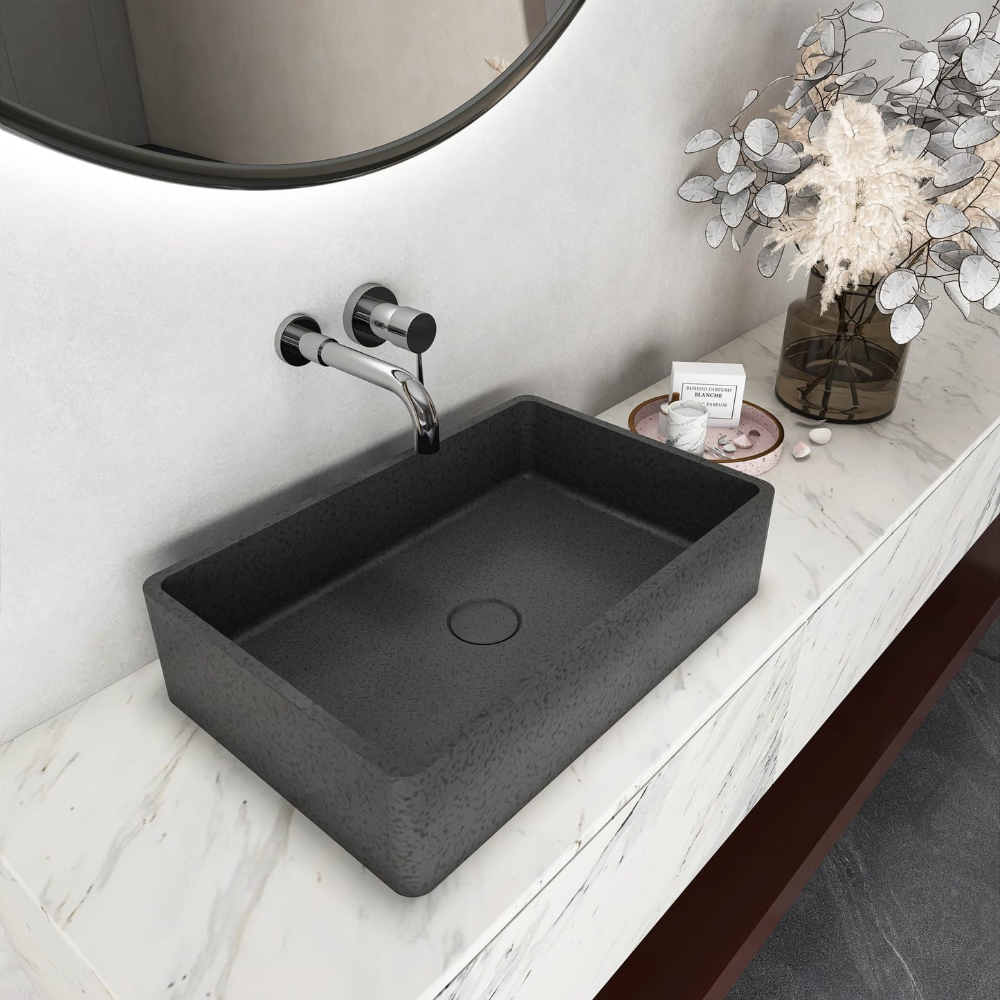 Dark Gray Concrete Bathroom Vanity - 19.68" Rectangular Sink