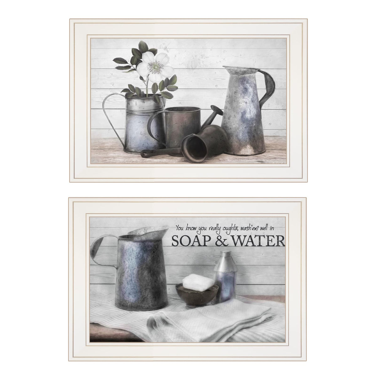 White Frame Floral Vignette Wall Art - 2 Piece Set