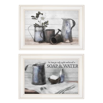 White Frame Floral Vignette Wall Art - 2 Piece Set