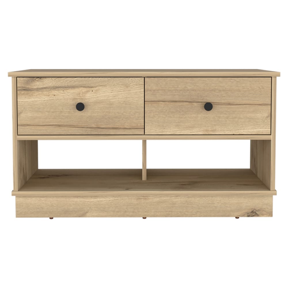 Beige Storage Bench with 2 Shelves & Drawers