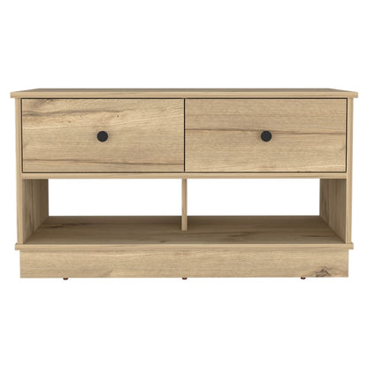Beige Storage Bench with 2 Shelves & Drawers
