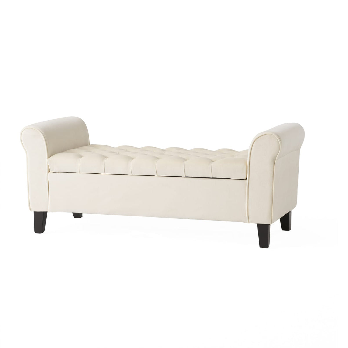 Ivory Fabric Storage Bench - 50" Seat, Black Legs