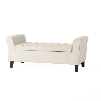 Ivory Fabric Storage Bench - 50" Seat, Black Legs