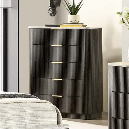 Dark Walnut Storage Chest with Marble Top for Bedroom Furniture