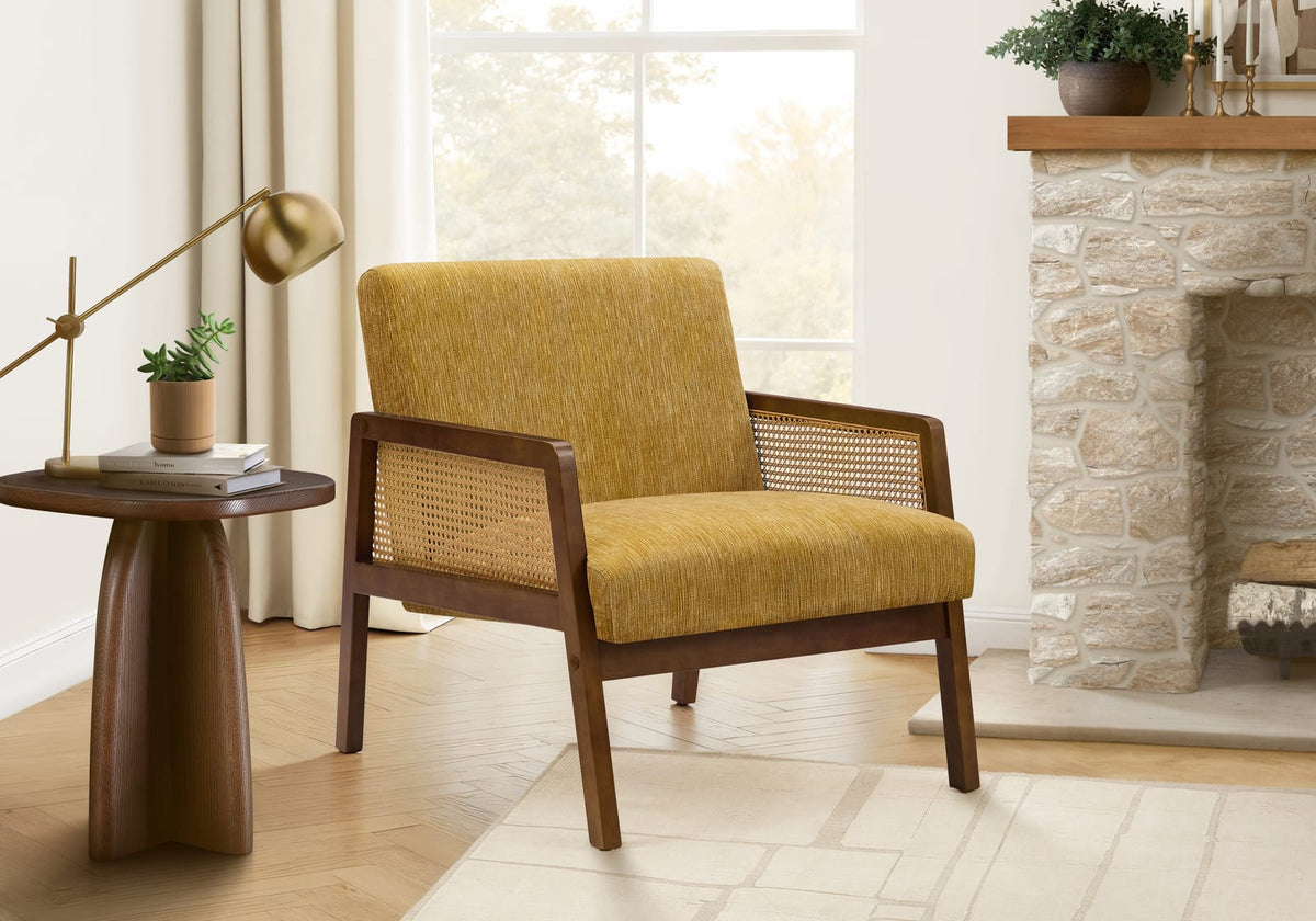 Accent Chair, Gold Fabric - Comfortable Living Room Seating