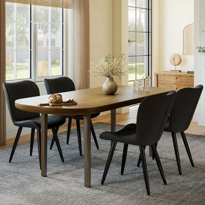 Black PU Leather Dining Chairs - 4 Modern Chairs with Metal Legs