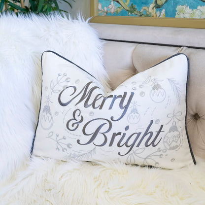14x20" White Silver Embroidered Velvet Throw Pillow Set