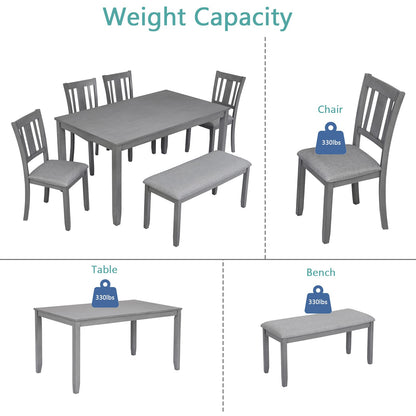 6-Piece Gray Acacia Wood Dining Set - Table & 4 Chairs