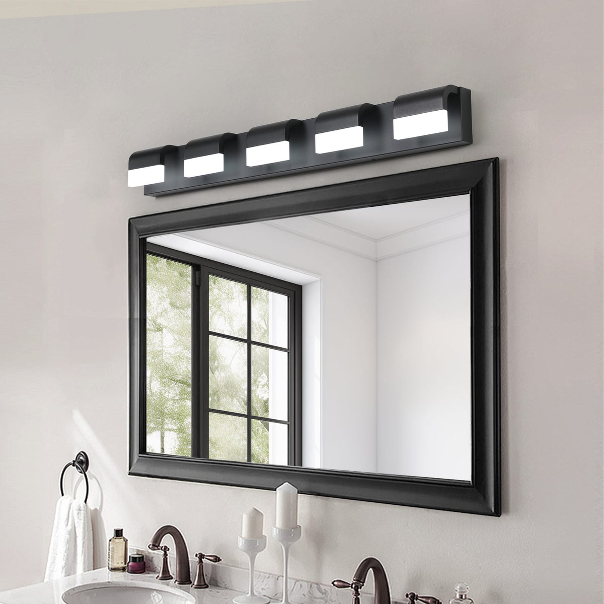 Modern Black Iron Bathroom Vanity Lighting - 5 Light LED