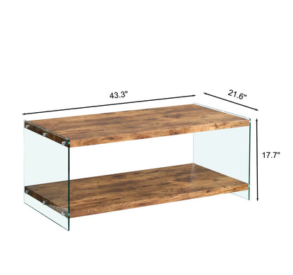 Walnut Glass Coffee Table - Small Sofa Table, Multi-Purpose Design