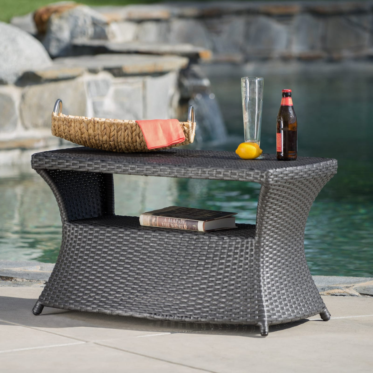 Grey Rattan Side Table for Garden Patio Seating