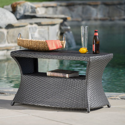 Grey Rattan Side Table for Garden Patio Seating