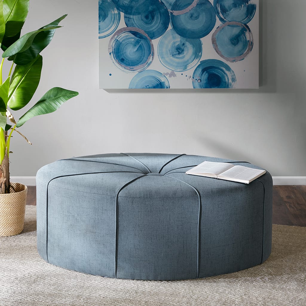 48" Blue Solid Wood Ottoman - Modern Living Room Accent Table