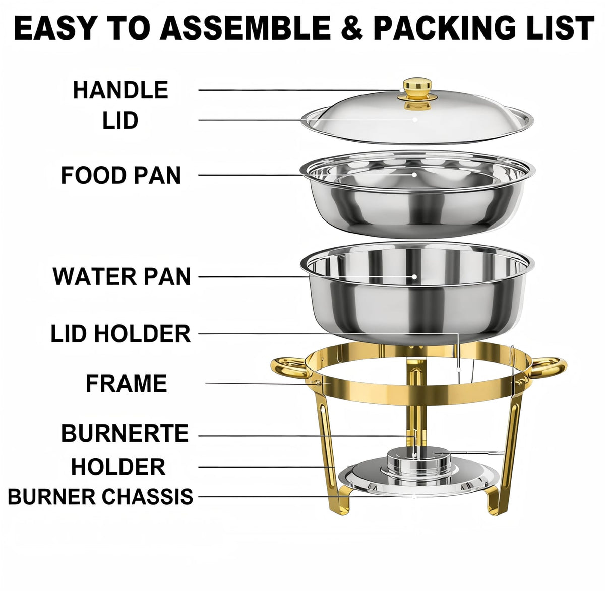 Stainless Steel Round Buffet Dish Set - Golden, Silver