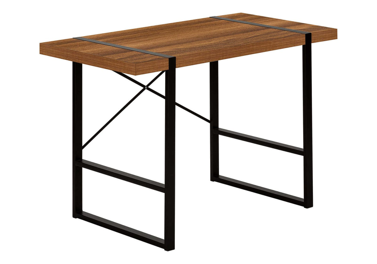 Computer Desk, Home Office - Walnut Laminate, Black Metal