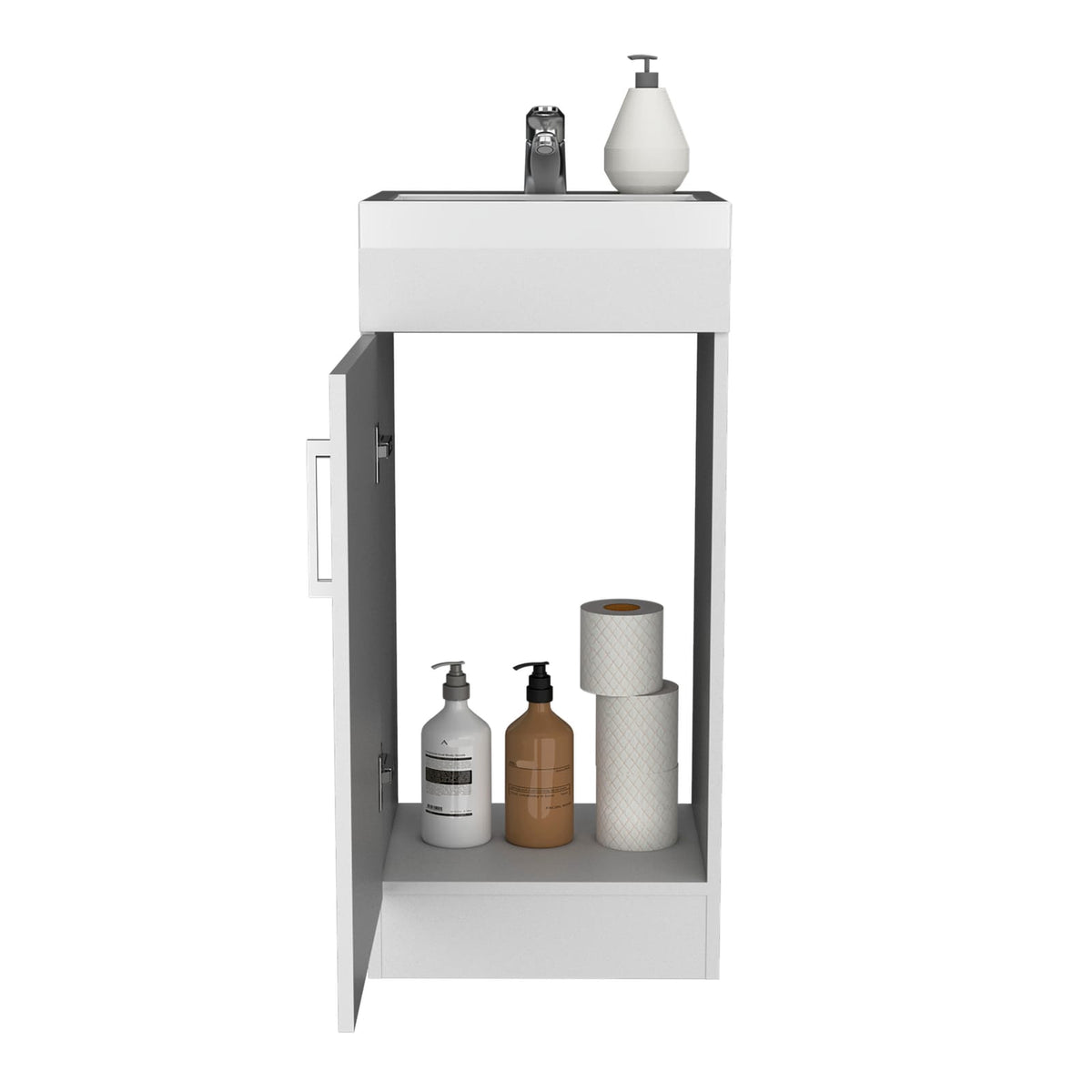 White Bathroom Vanity with Single Door & Shelf