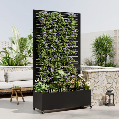 Black Metal Trellis Planter Box for Balcony Garden & Privacy Screen