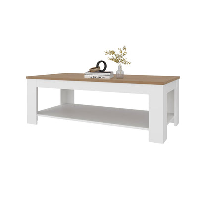 White Engineered Wood Dining Table with Shelf - 47.2" W