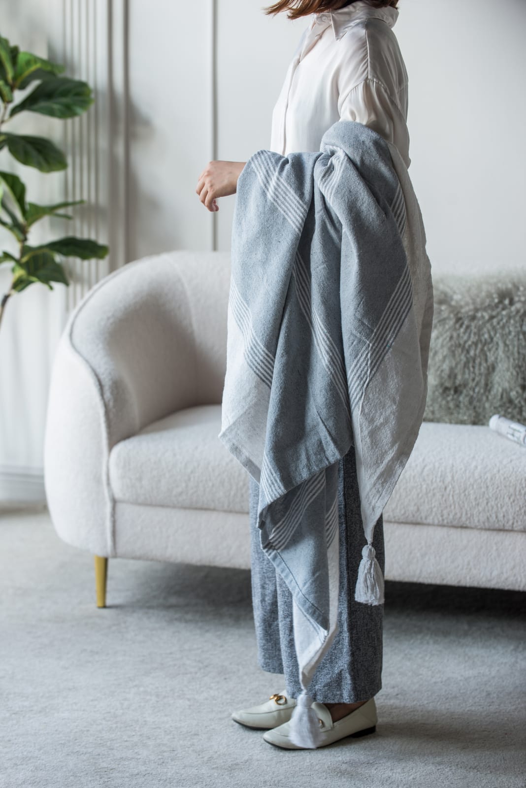 50x60" Conrad Gray Throw Blanket, 2 Pack - Cotton Comfort