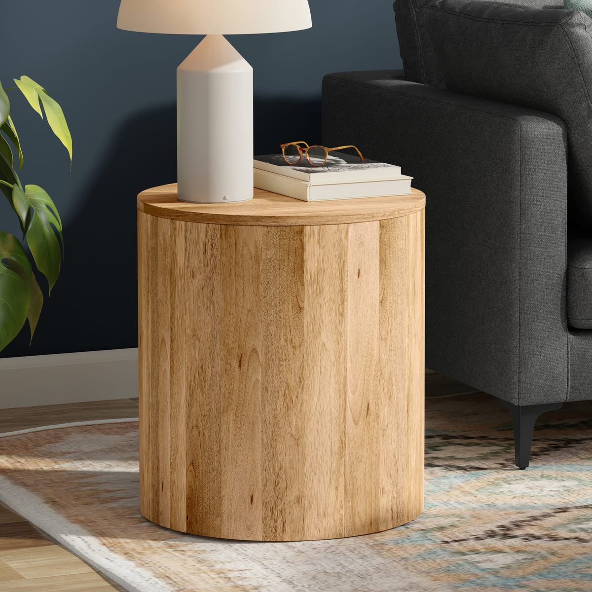 Natural Mango Wood Side Table for Bedroom Nightstand Storage for Living Room