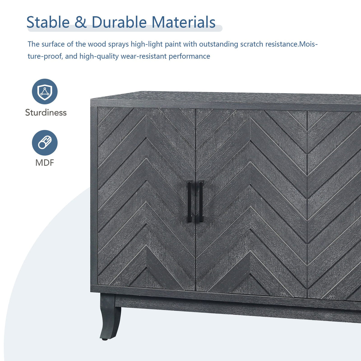 59.8" Antique Dark Grey MDF Sideboard Cabinet - 4 Doors