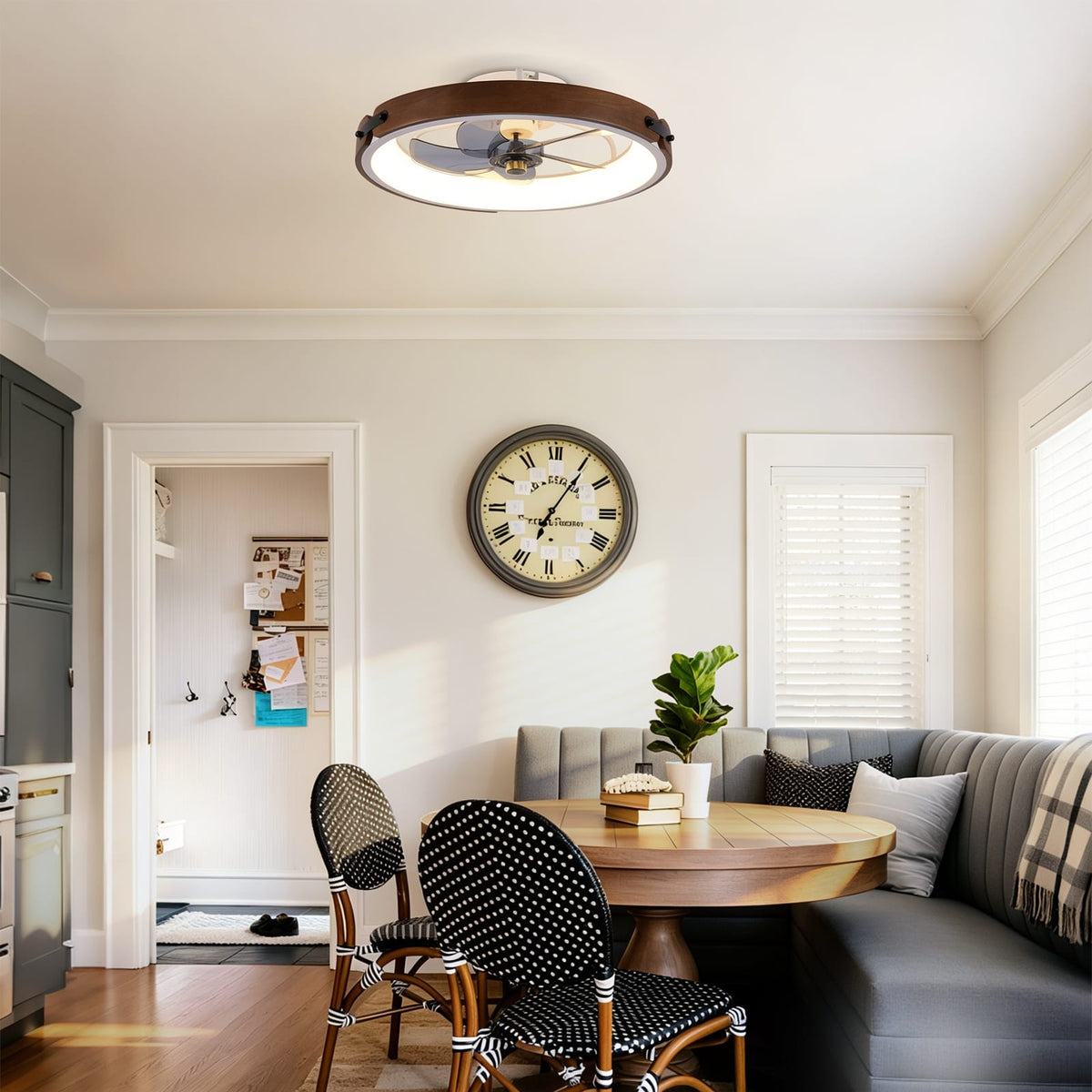 20 Inch Walnut Black Ceiling Fan with Lights Remote Control