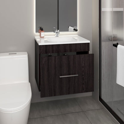 Black MDF Bathroom Vanity - 2 Drawers, Storage