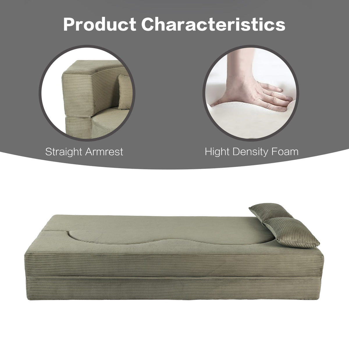 75 Inch Green Microfiber Sofa Bed - Converts to Bed for Living Room