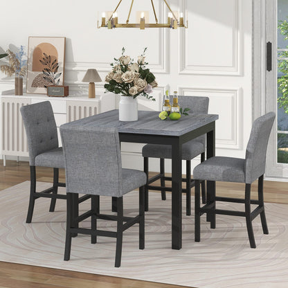 Gray Square Dining Table with 4 Upholstered Chairs for Dining Room