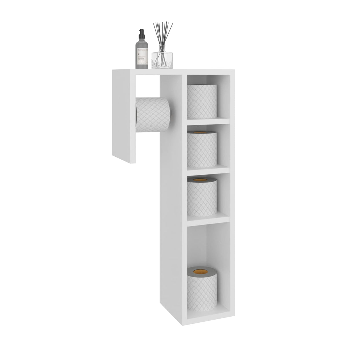 White Toilet Paper Cabinet - Freestanding Storage for Bathroom