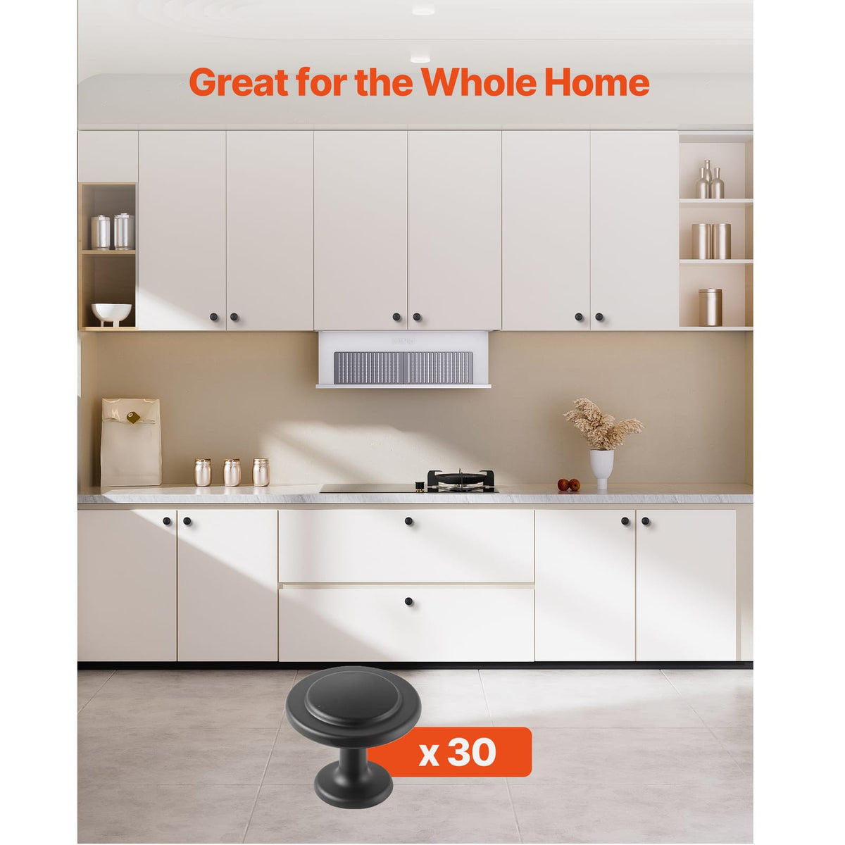 Black Zinc Drawer Knobs - 30 Pack Cabinet Pulls & Handles