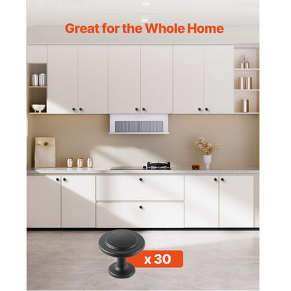 Black Zinc Drawer Knobs - 30 Pack Cabinet Pulls & Handles