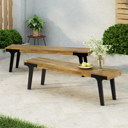 Teak Wood Bench Set of 2 - Patio Dining Seating